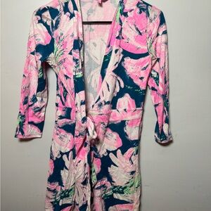 Floral Pink and Blue Wrap Dress